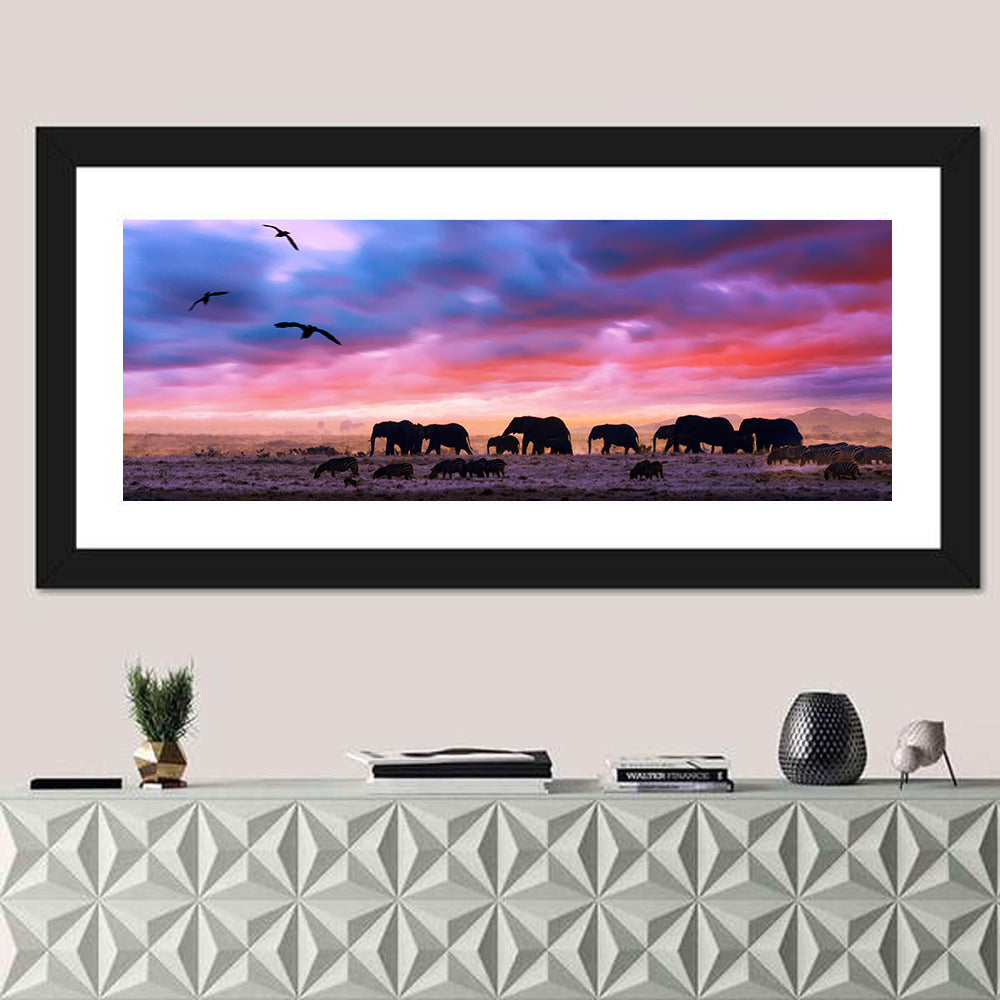 Elephants at Savannah Sunset Wall Art