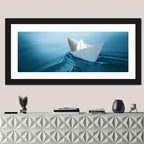 Paper Sailboat on Blue Water Wall Art