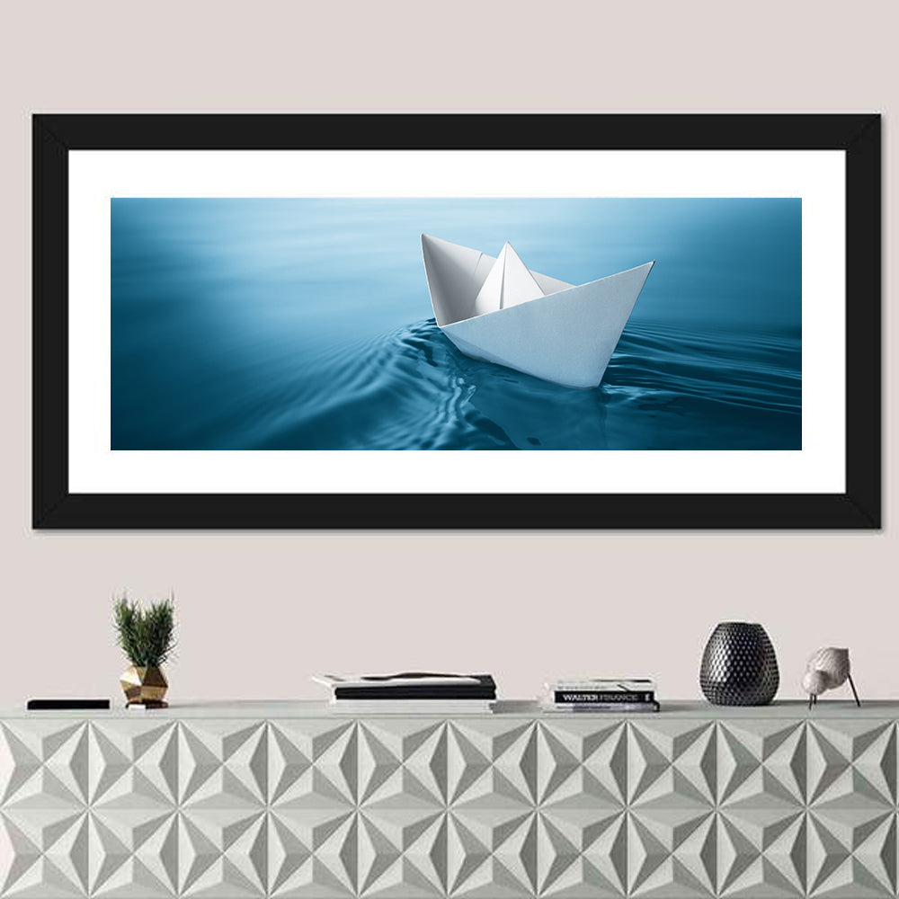 Paper Sailboat on Blue Water Wall Art
