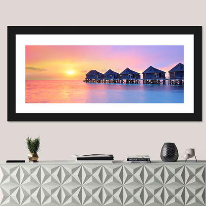 Maldives Sunset Over Water Bungalows Wall Art