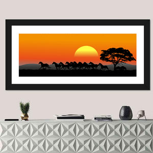 Horses Herd At Sunset Wall Art