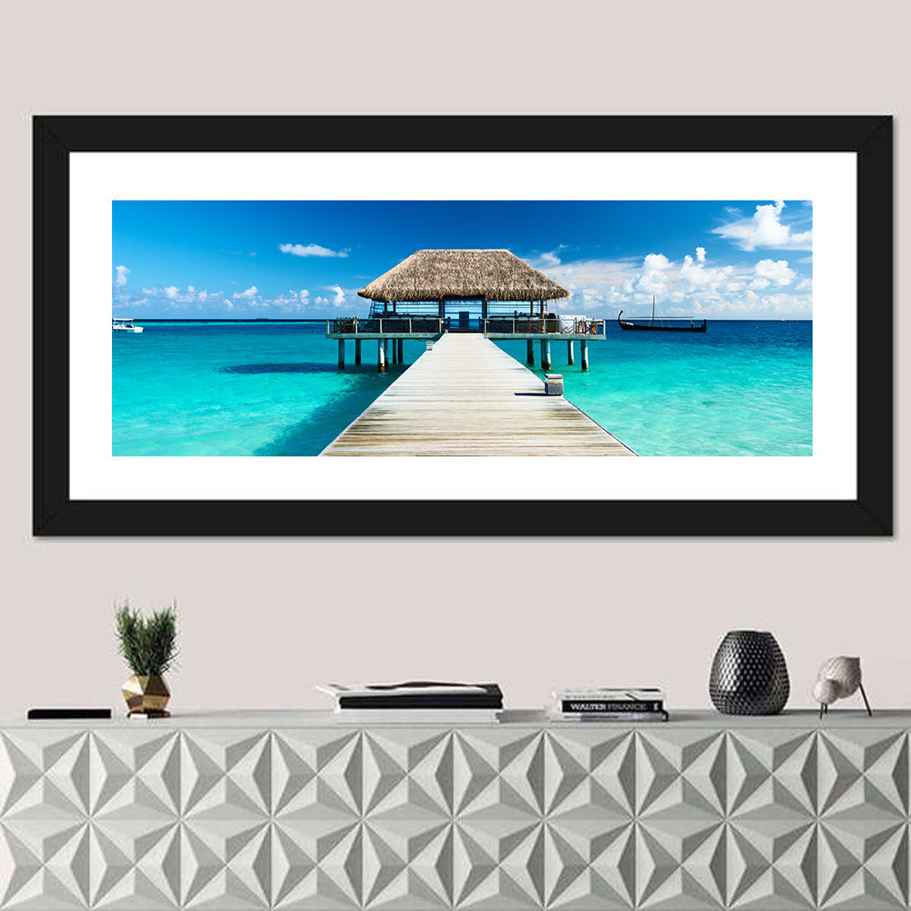 Maldives Wooden Jetty Over Turquoise Water Wall Art