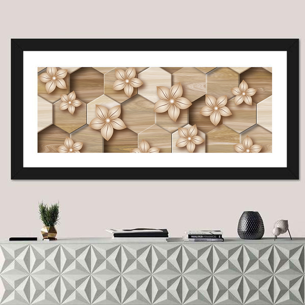 Wood Grain Honeycomb Floral Wall Art