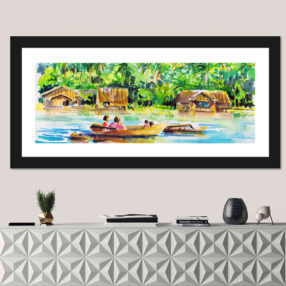 Boat in Tropical Village Wall Art