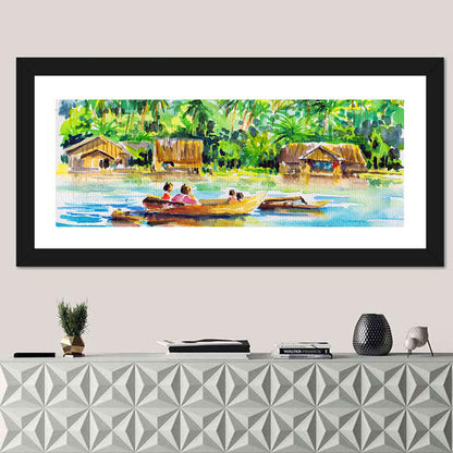 Boat in Tropical Village Wall Art