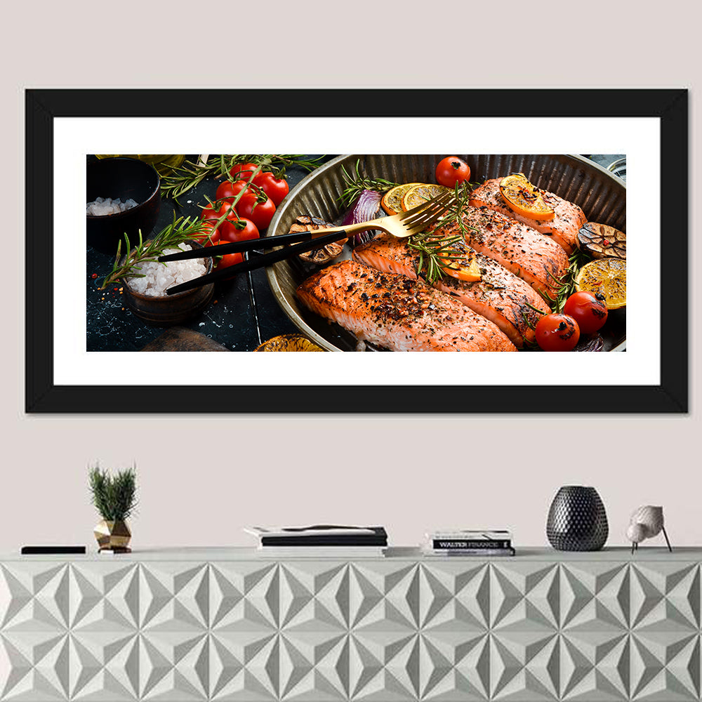 Grilled Salmon with Lemon and Rosemary Wall Art in a room, panoramic
