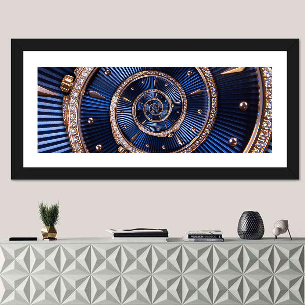 Clockwork Time Spiral Wall Art in a room, panoramic