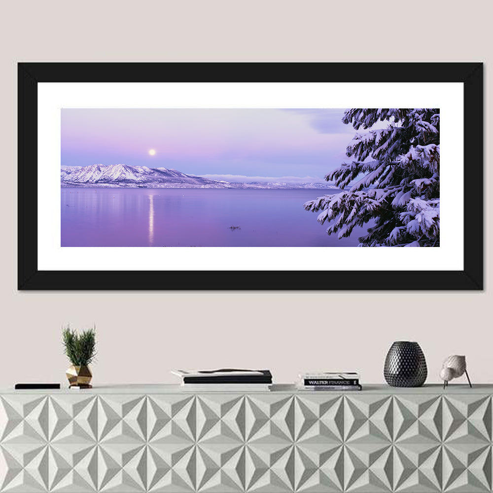 Moonlit Lake Tahoe Wall Art in a room, panoramic