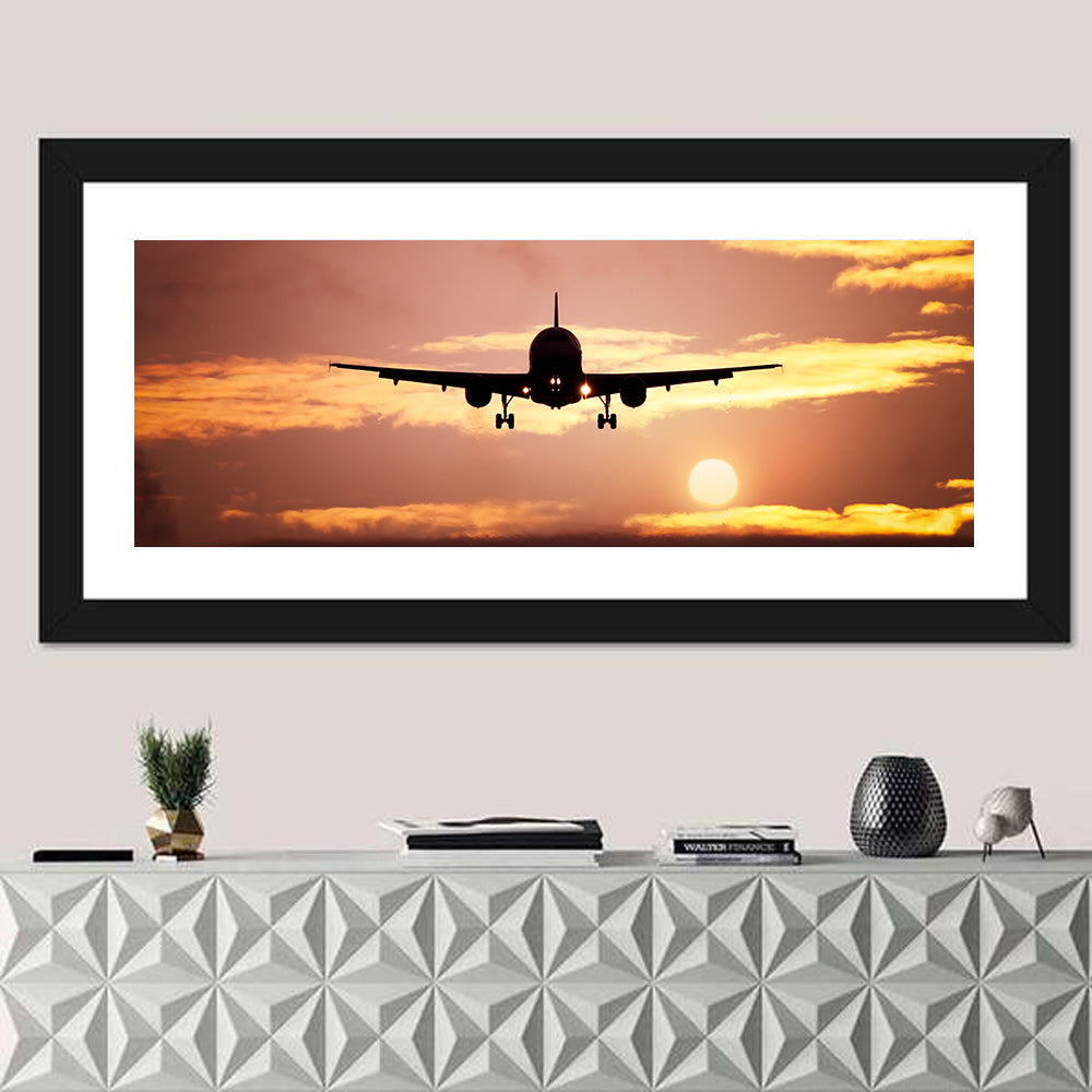 Airplane with Landing Gear at Sunset Wall Art