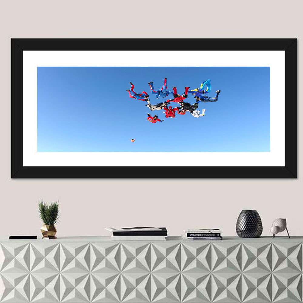 Skydiving Formation Over Clouds Wall Art