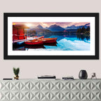 High Tatras Sunset Lake with Red Boats Wall Art