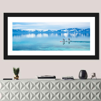 Two Paddleboarders on Mountain Lake Wall Art
