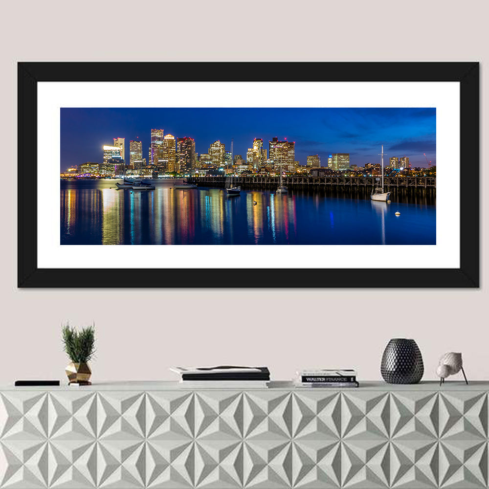 Boston Harbor Night Skyline Wall Art