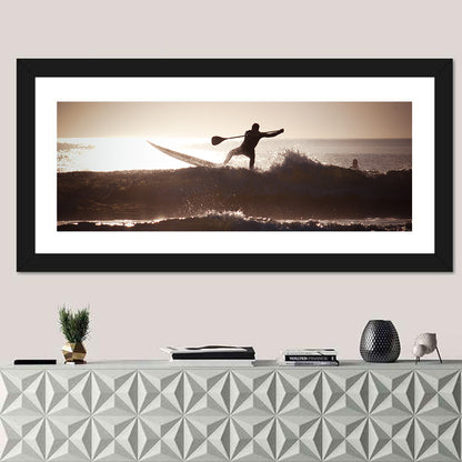 Backlit Paddleboard Silhouette at Sunrise Wall Art