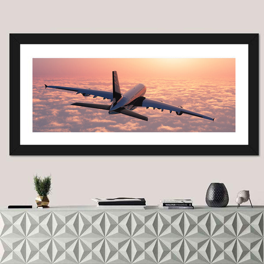Passenger Plane Above Golden Clouds Wall Art
