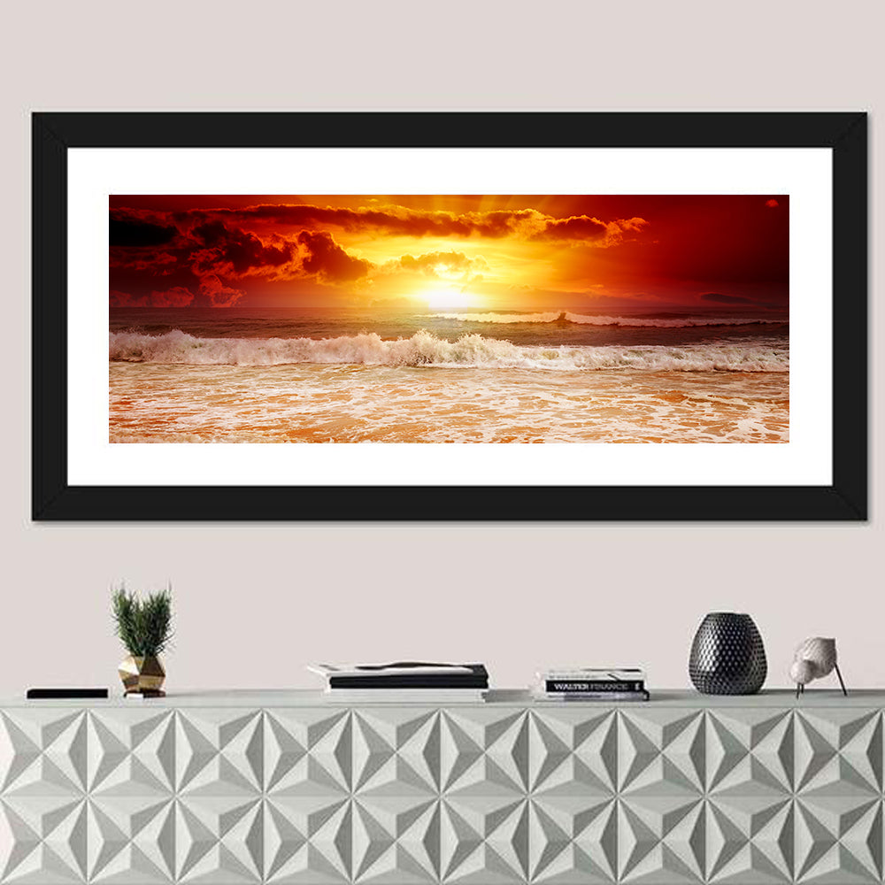Golden Sunset Over Ocean Waves Wall Art
