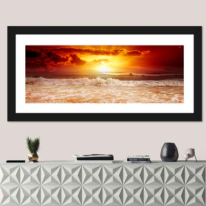 Golden Sunset Over Ocean Waves Wall Art