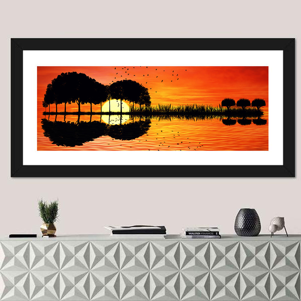 Sunset Trees and Lake Reflection Wall Art