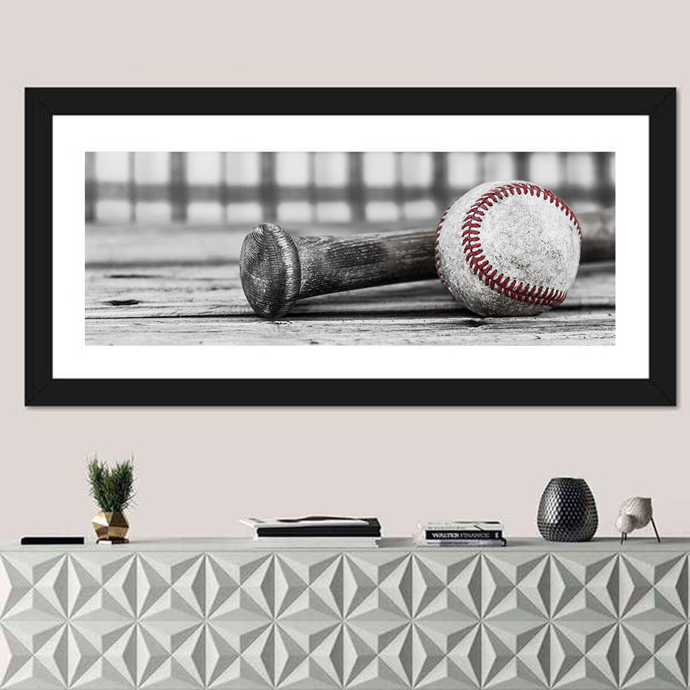 Worn Baseball and Bat on Wood Wall Art