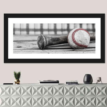 Worn Baseball and Bat on Wood Wall Art
