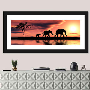 Elephant Silhouettes By A River Wall Art