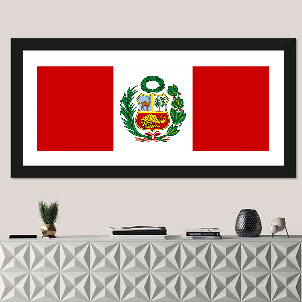 Peruvian Flag With National Emblem Wall Art