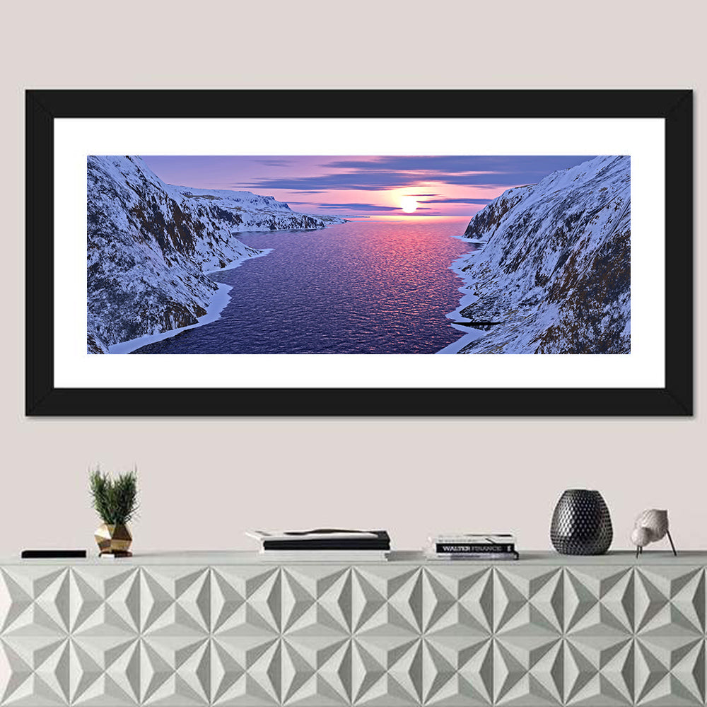 Snow-capped Mountain Fjord Sunset Wall Art