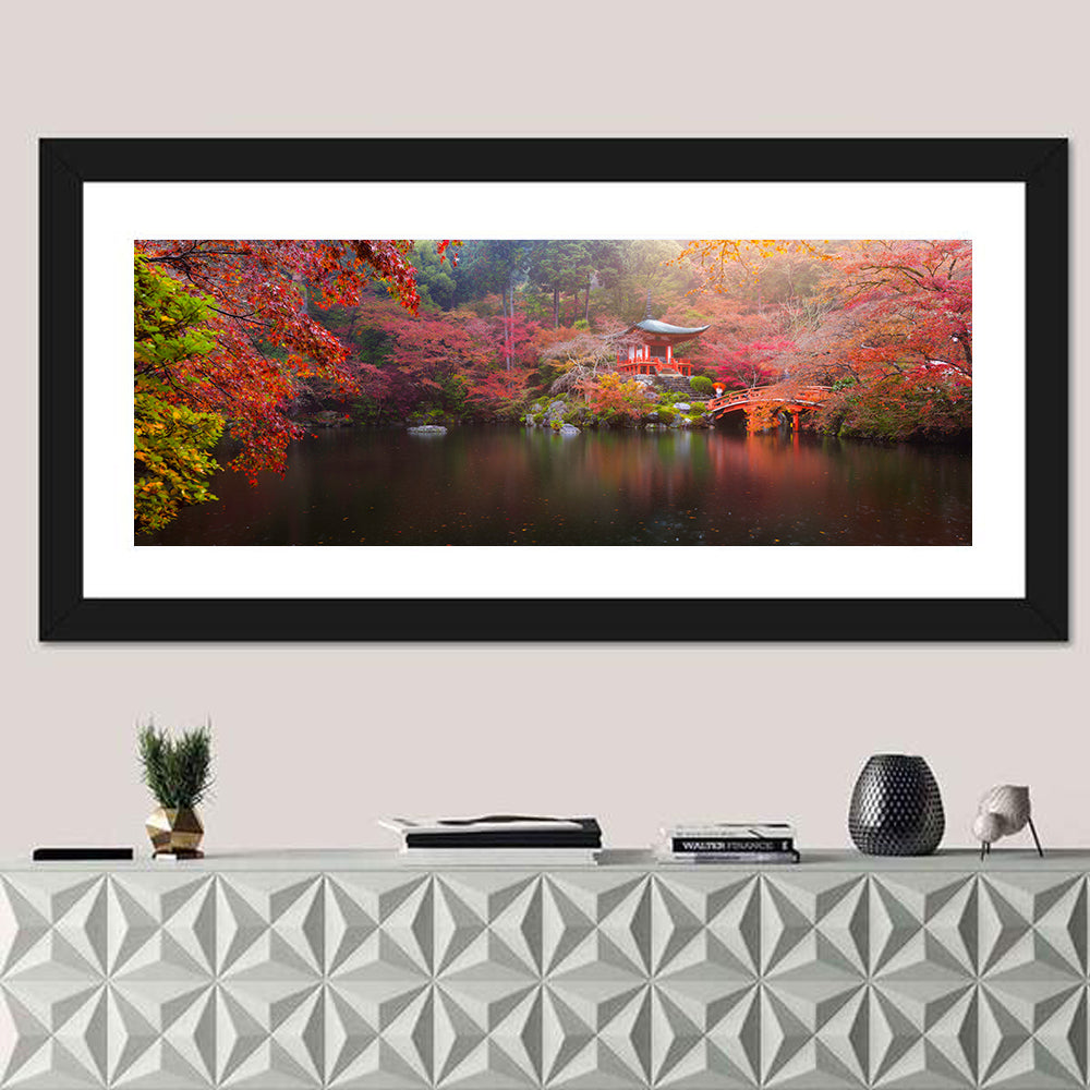 Daigo-ji Temple Autumn Reflection Wall Art in a room, panoramic