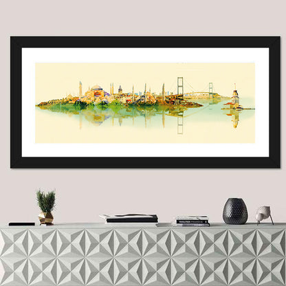 Istanbul Bosphorus Watercolor Skyline Wall Art