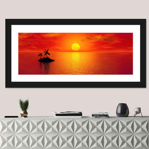 Small Island With Coconut Trees Sunset Wall Art