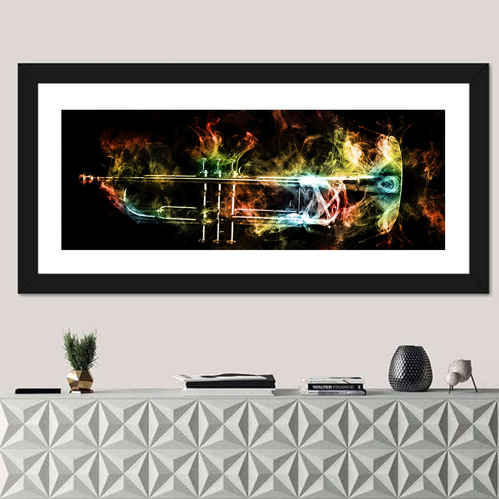 Brass Trumpet with Vibrant Smoke Wall Art
