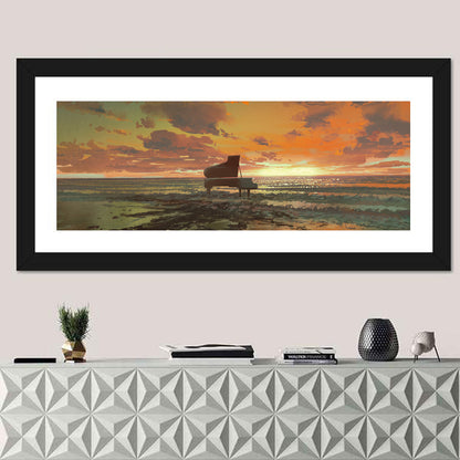 Piano on the Beach at Sunset Wall Art