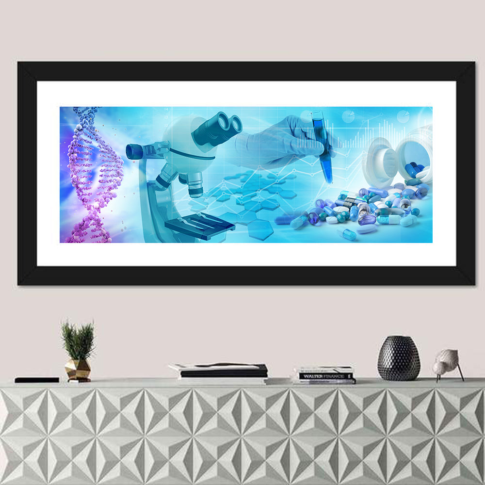 Pharmaceutical Research Concept Wall Art in a room, panoramic