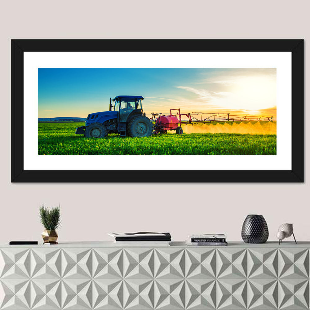Tractor Spraying Crops at Golden Hour Wall Art