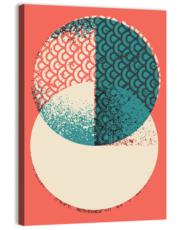 Coral Teal Geometric Circles Wall Art as a canvas print