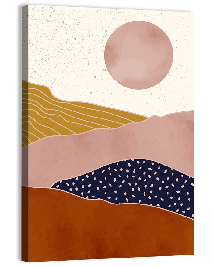 Layered Mountain Landscape with Sun Wall Art as a canvas print