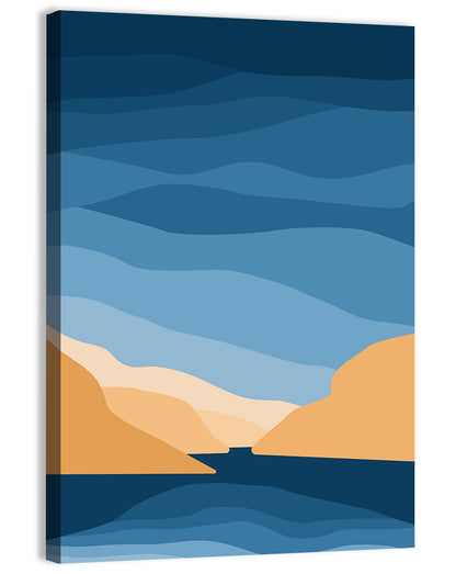 Blue Topographic Mountain Lake Wall Art