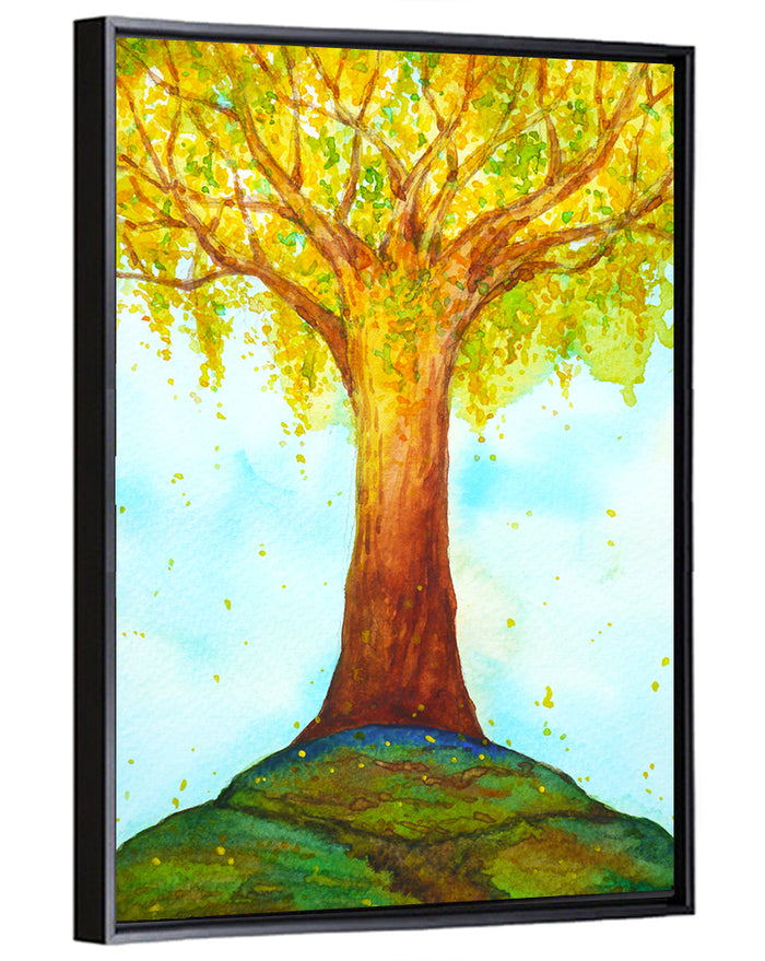 Golden Tree Illustration Wall Art as a framed canvas