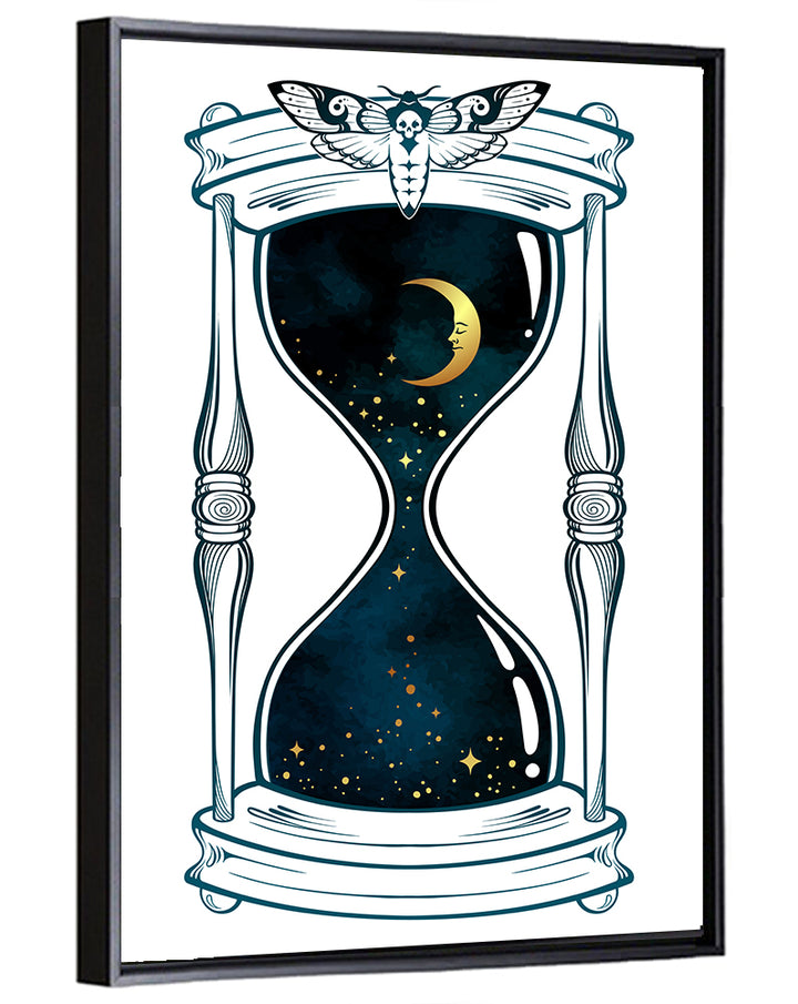 Hand Drawn Hourglass with Moth Wall Art