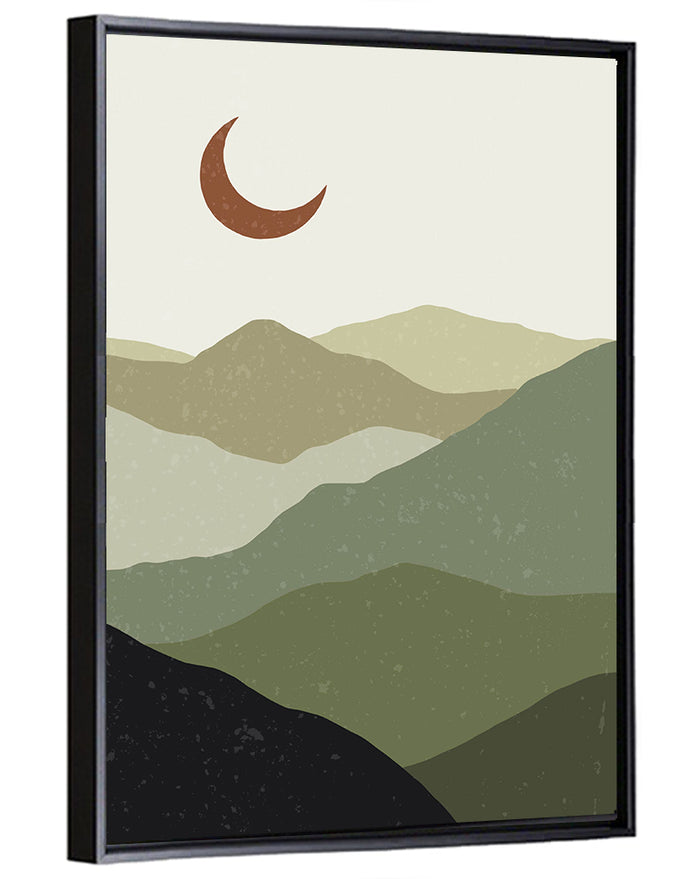 Boho Mountain Moonscape Wall Art as a framed canvas