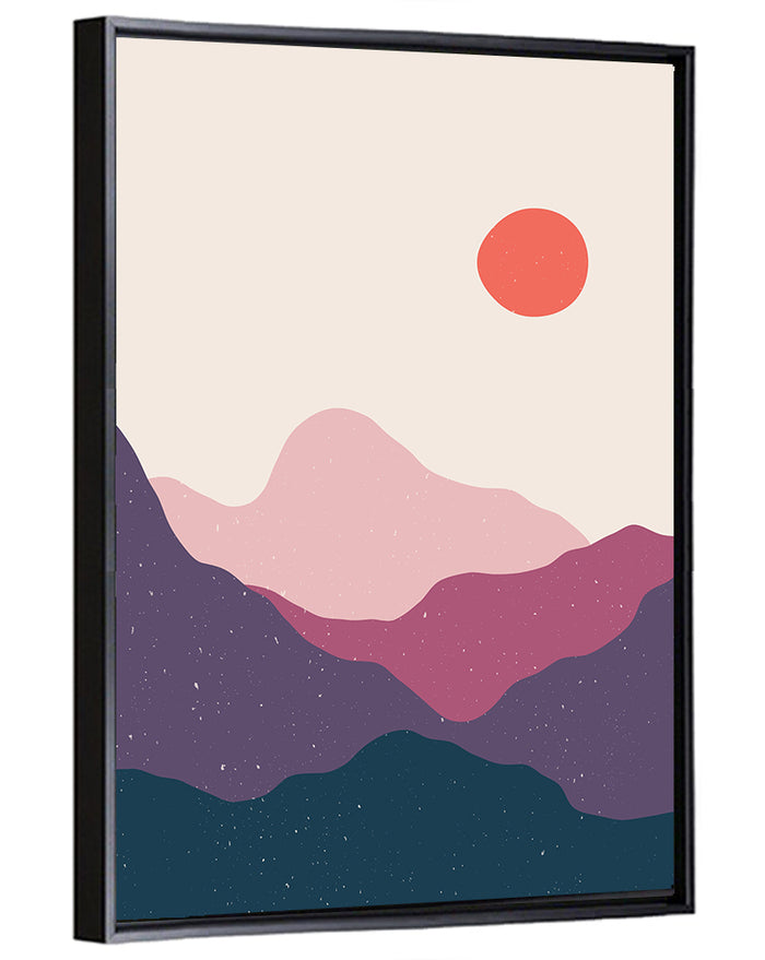 Contemporary Mountain Sunset Wall Art as a framed canvas