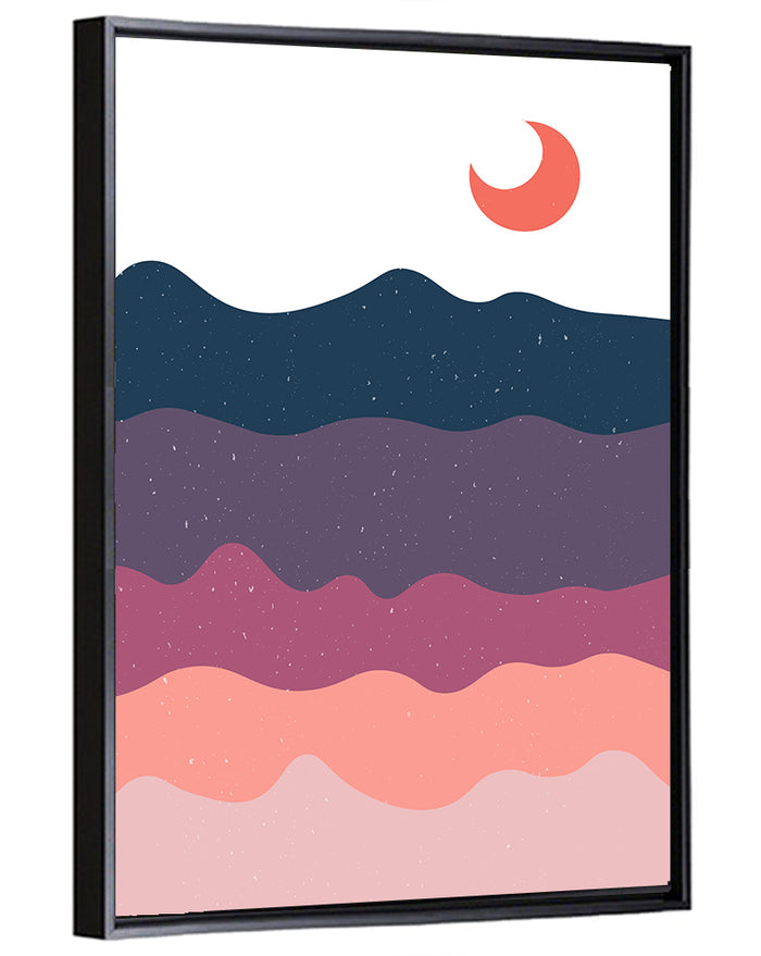 Minimal Moonlit Mountain Wall Art as a framed canvas