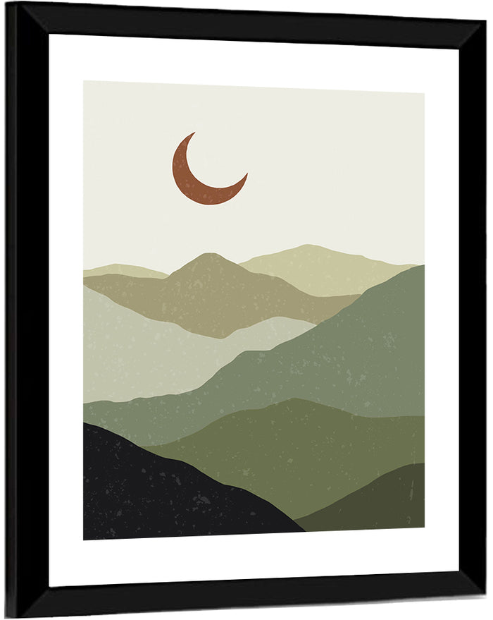 Boho Mountain Moonscape Wall Art as a framed print