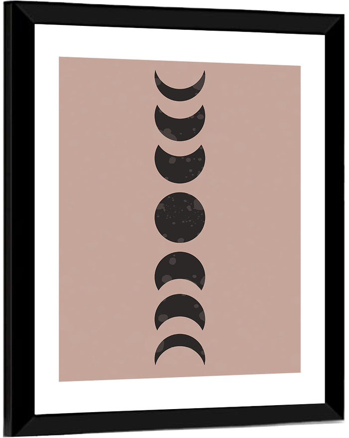 Dusty Pink Moon Phases Wall Art as a framed print