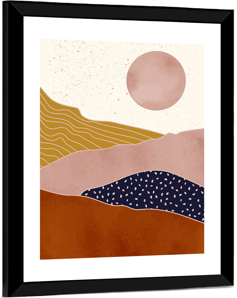 Layered Mountain Landscape with Sun Wall Art