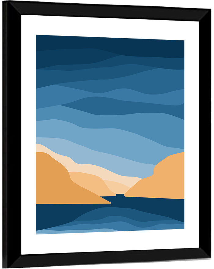 Blue Topographic Mountain Lake Wall Art as a framed print