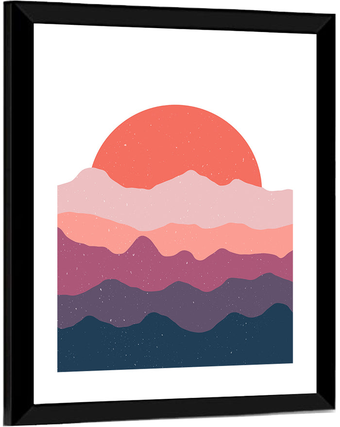 Minimal Mountain Sunset Wall Art as a framed print