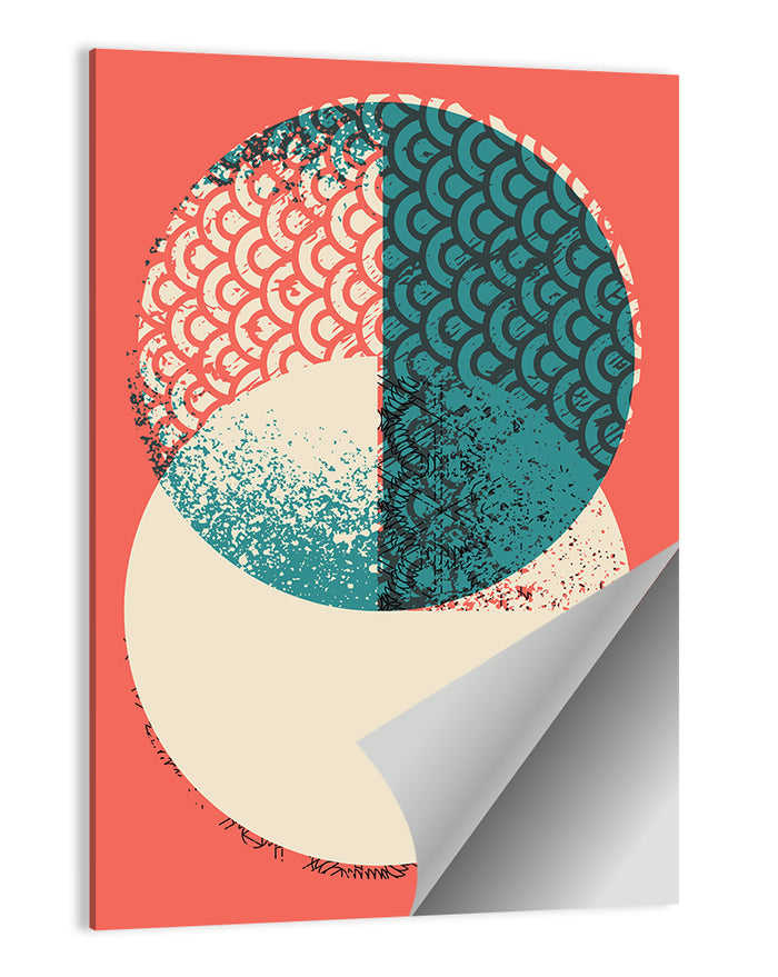 Coral Teal Geometric Circles Wall Art as a poster print