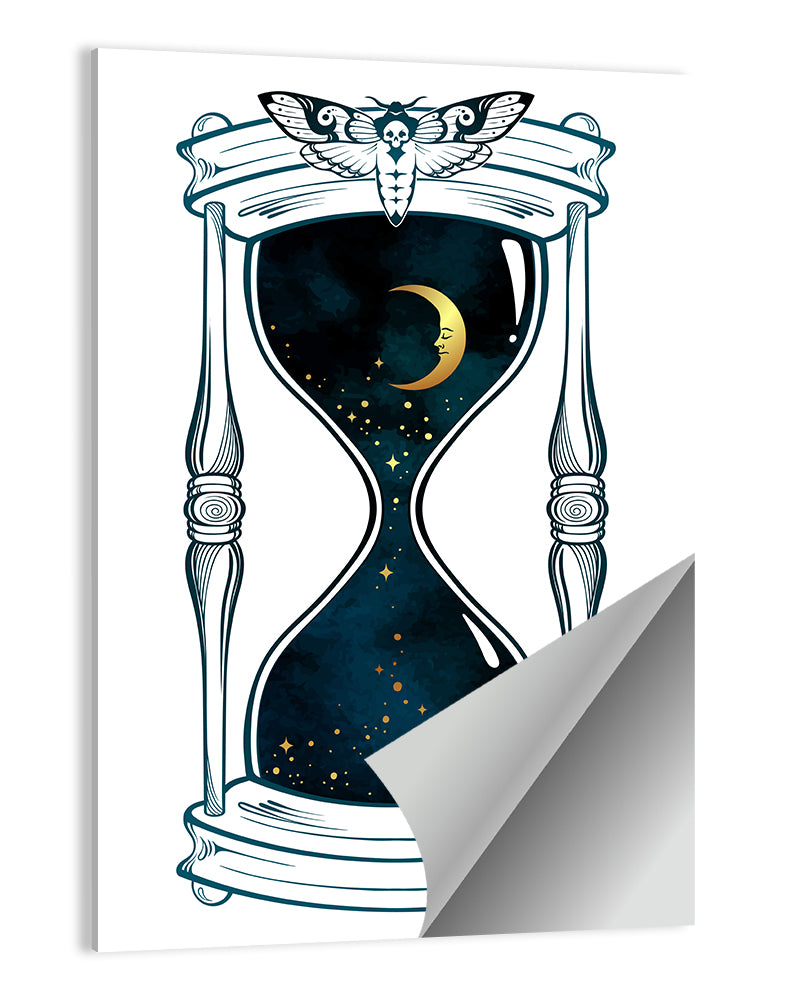 Hand Drawn Hourglass with Moth Wall Art
