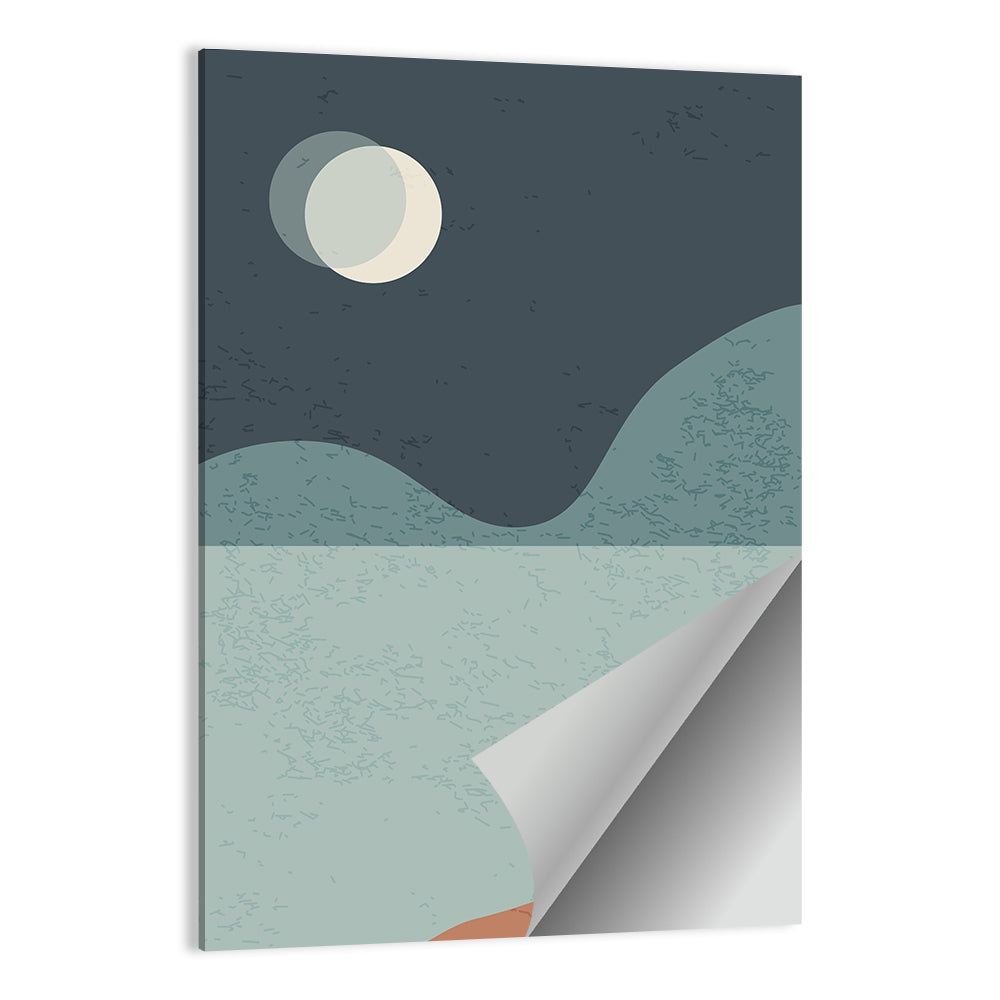 Moonlit Mountain Lake Minimalist Wall Art